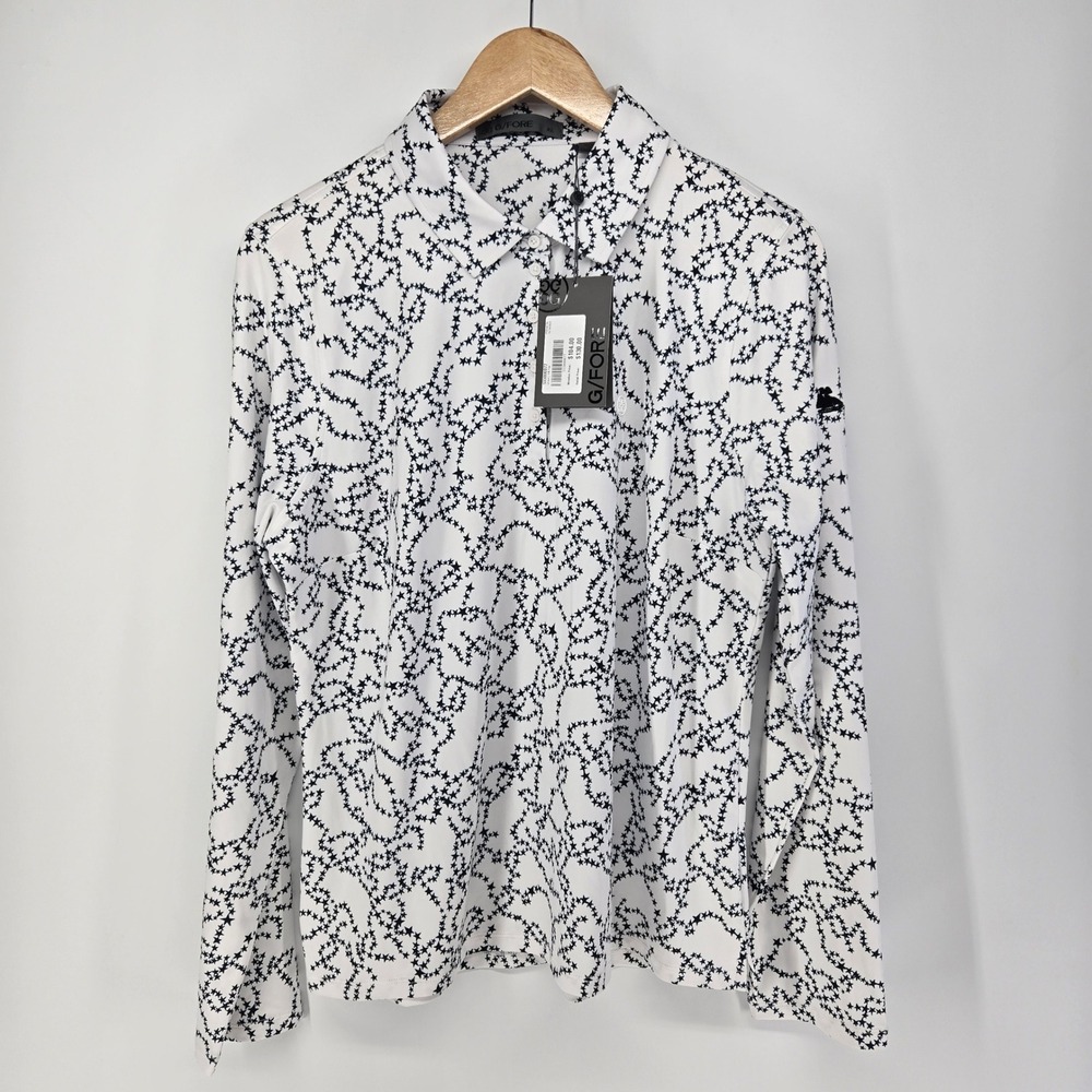G/FORE Polo Shirt Womens XL Snow Star Print Long Sleeve Golf Top NEW